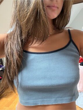Brandy Melville Classic Blue Cropped Camisole with Contrast Trim - Women